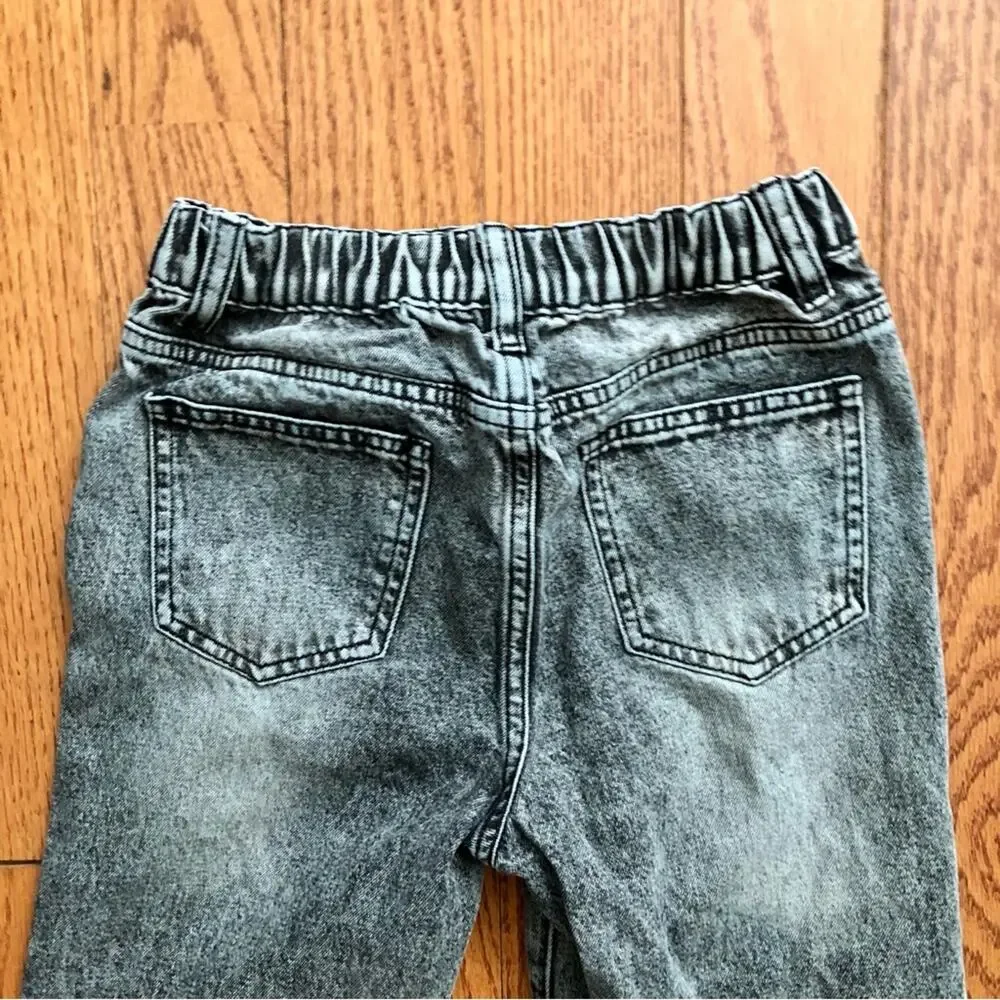 SHEIN Acid-Wash Distressed Wide-Leg Casual Gray Black Jeans Girl’s Size 10